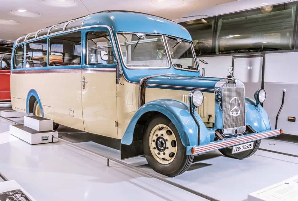 Mercedes museum celebrates first petrol-powered bus, and those