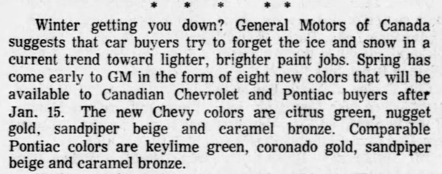 Special 1970 Canadian GM Colors